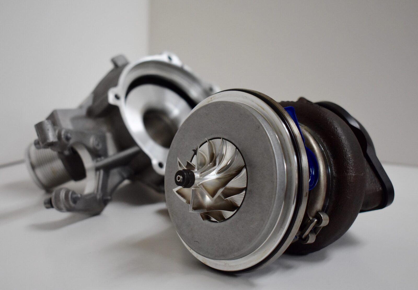 A close up of the disassembled turbo