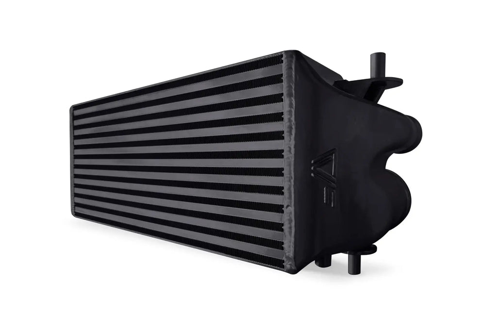 A close up of the side of an air-to-water intercooler