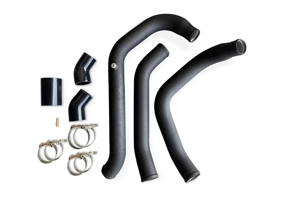 A set of four black hoses and two clamps.
