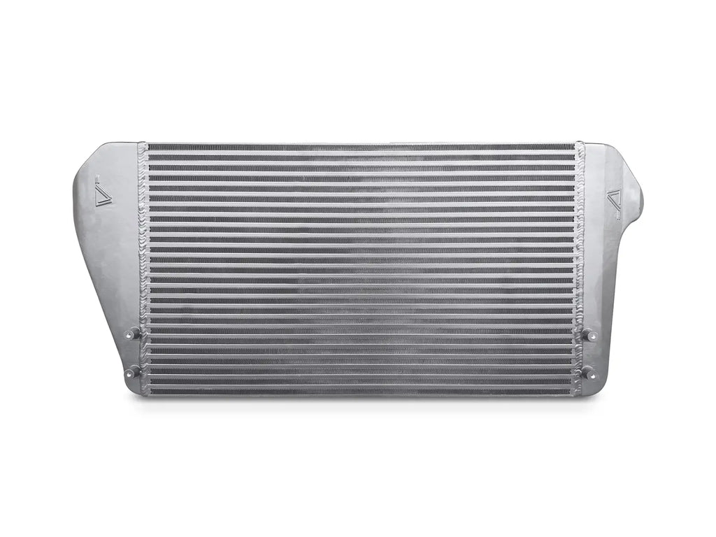 A silver radiator is shown on the side of a car.