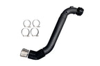 A black hose with four different metal clamps.