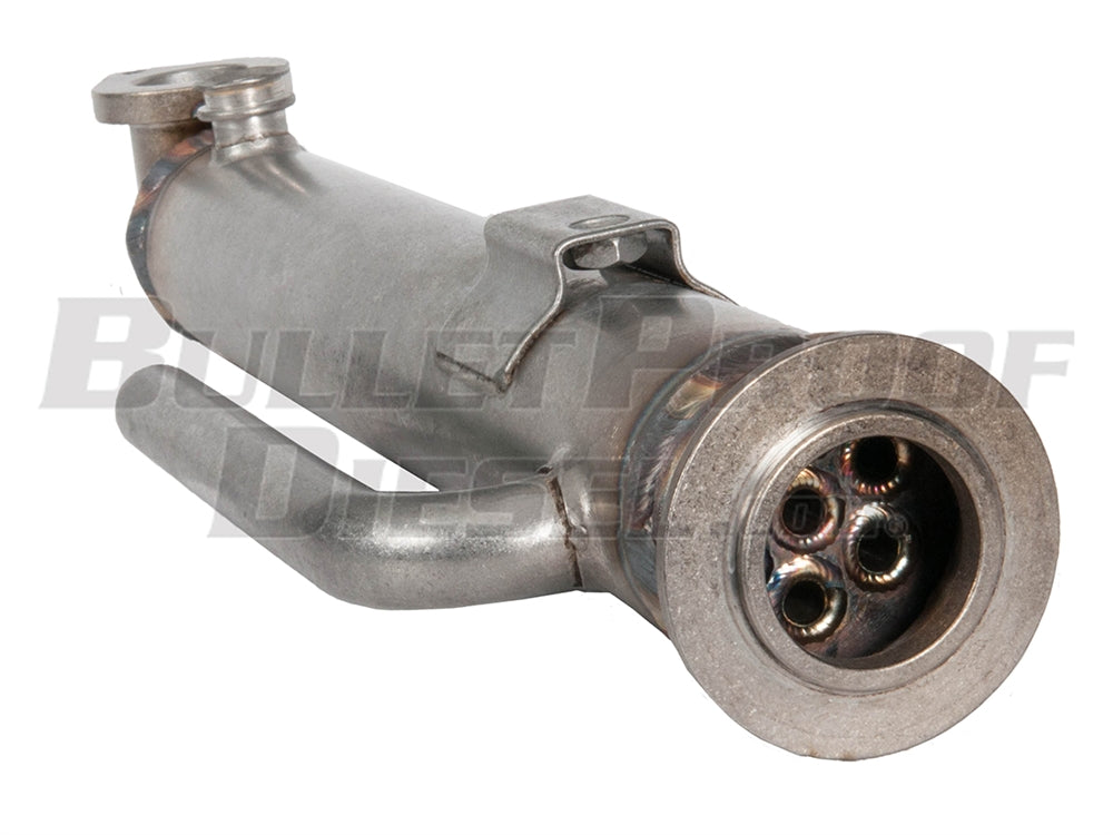 A stainless steel pipe with four holes in it.