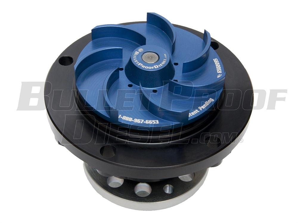 A blue and black pump is shown.