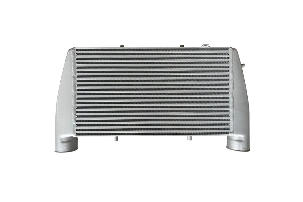 A silver radiator with two air vents on the side.