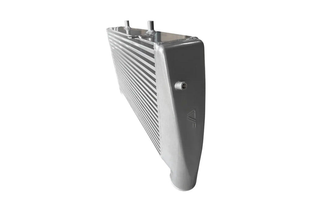 A radiator is shown with two valves.