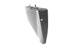 A radiator is shown with two valves.