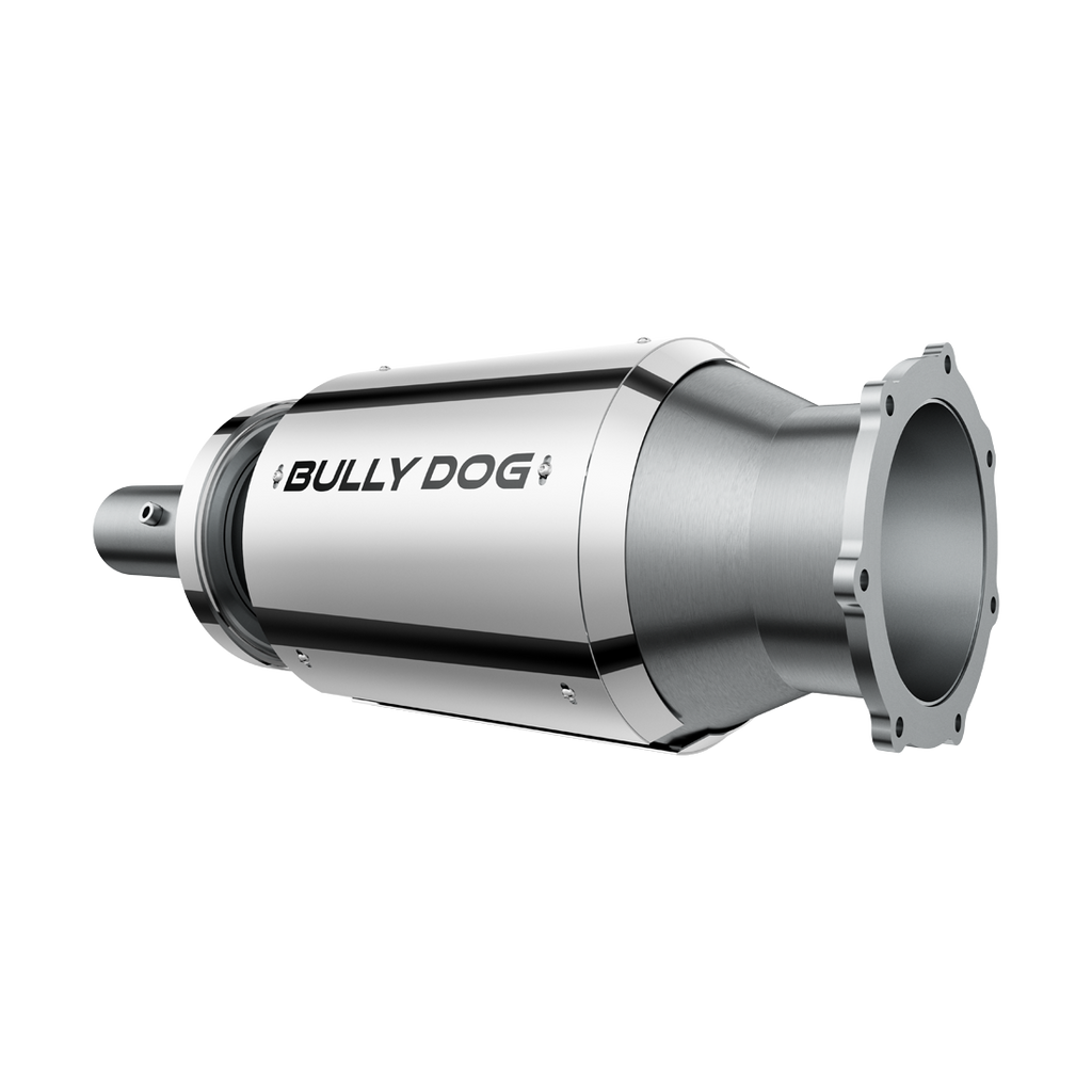 A picture of the front end of a catalytic converter.