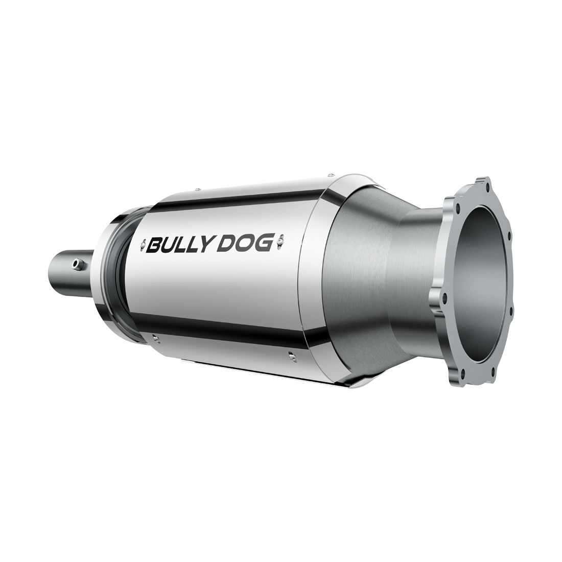 A picture of the front end of a catalytic converter.