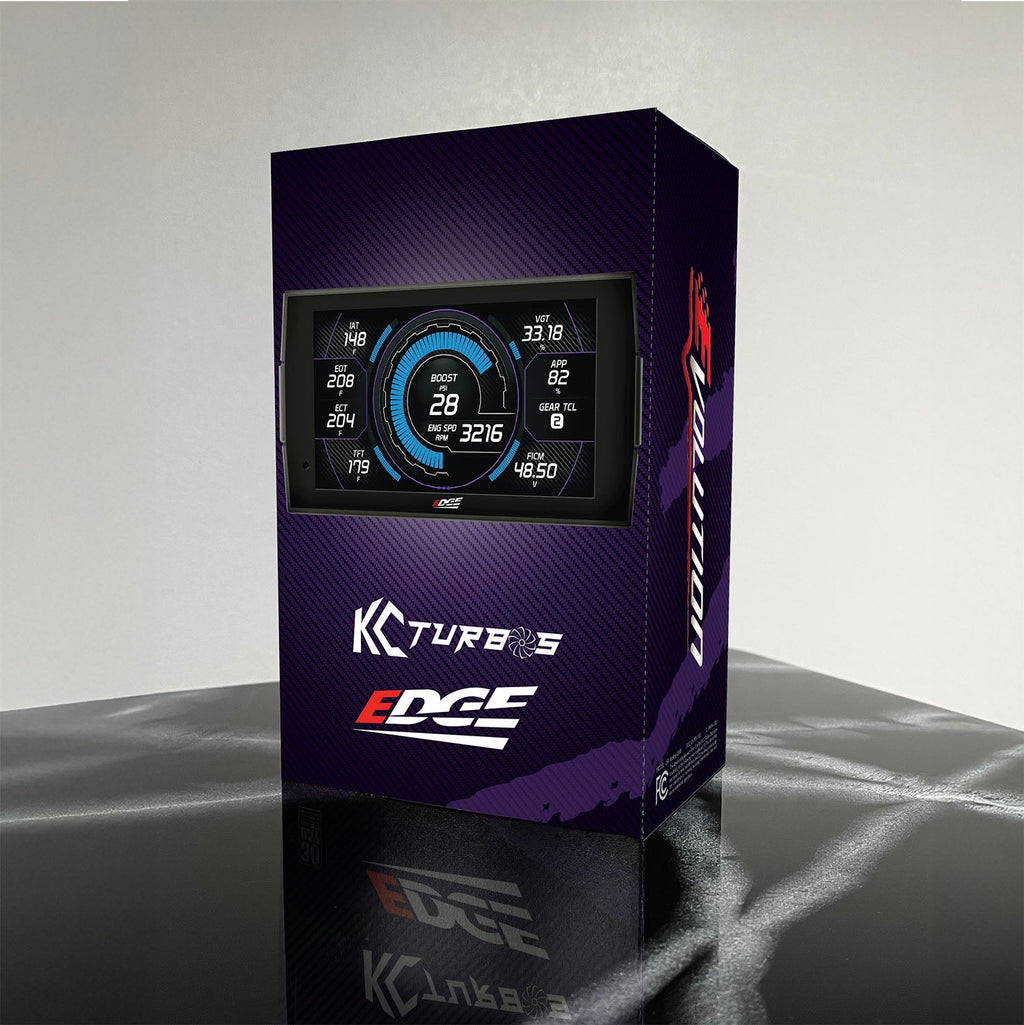 KC Turbo CTS3 Evolution Tuner for 6.0 Powerstroke product packaging on a reflective surface with a gray background