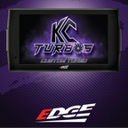 Display of KC Turbos custom tuner product with Edge logo on a purple carbon fiber background